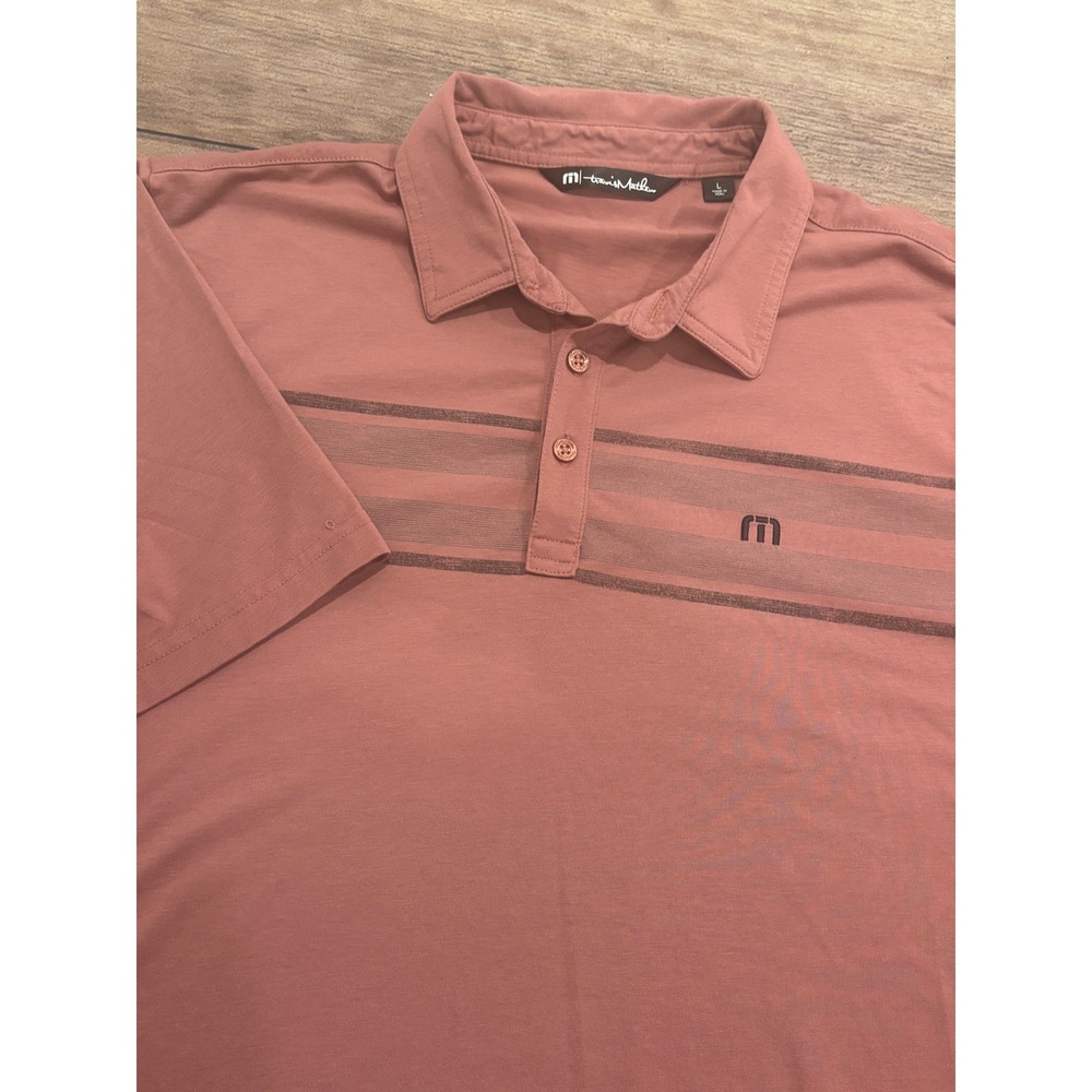 TravisMathew Mens Large Pink Striped Short Sleeve Golf Polo Shirt